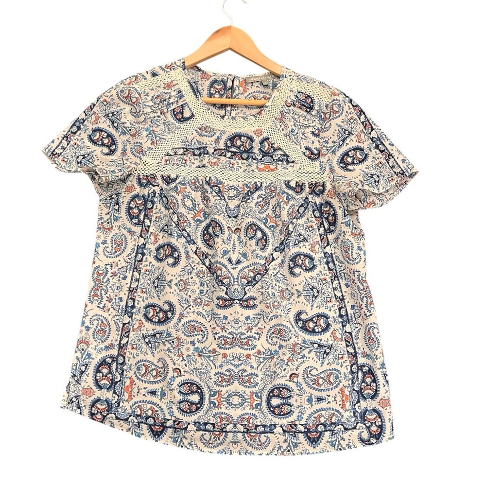 Daniel Rainn Blue and Cream Boho Paisley Blouse Size Small